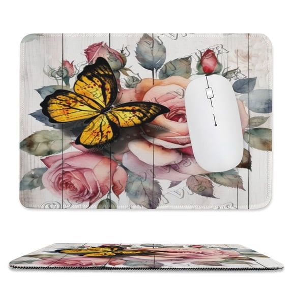 Butterfly on The Rose Mouse Pad With Stitched Edge,Non-Slip Rubber Base,Premium-Textured, Gaming Mouse Pad for Wireless Mouse,Computers,Laptop,Office 8"x10"