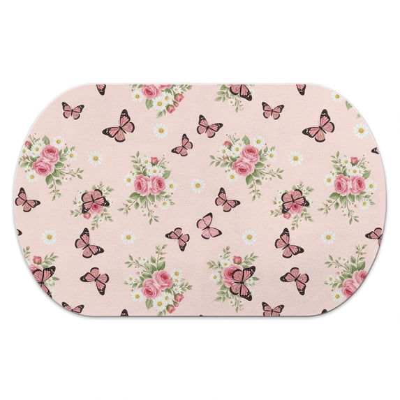 Butterfly and Rose Pink Pattern Diatomaceous Earth Bath Mat, Entryway ...