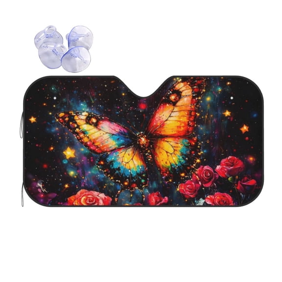Butterfly Rose Starry Sky Pattern Car Windshield Sun Shade Universal Fit Auto Sun Visor Protector