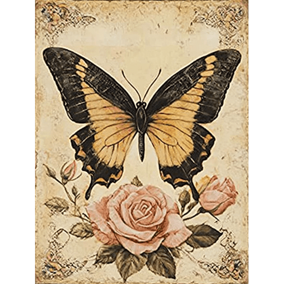 Butterfly and Roses Decorative Painting/Canvas Art Perfect for Living Room Bedroom Dining Room Office Kitchen Bathroom Entryway Study Room and Studio Decor.