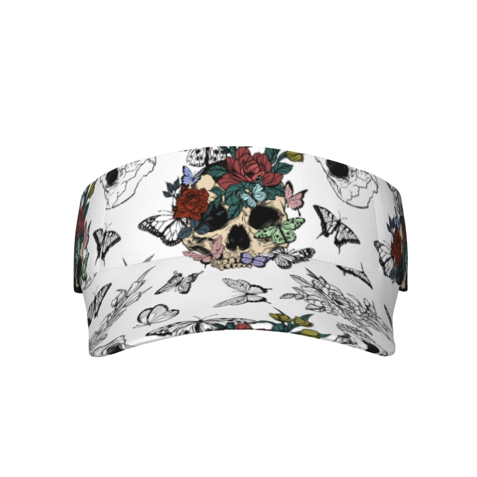 Sun Cap Roses Butterfly Roses and Skull Visor Hats for Women with Print - Adjustable ...