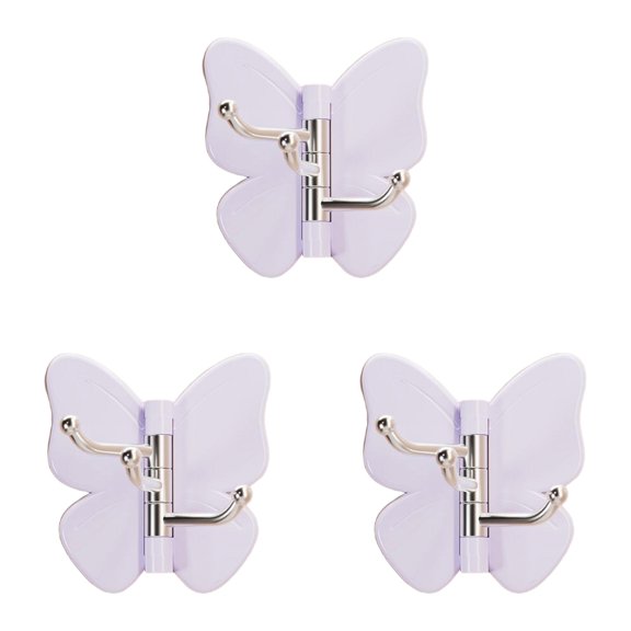 Butterfly Rotating Adhesive Hooks Cute Wall Corner Hanger with 3 Hooks 180° Swivel