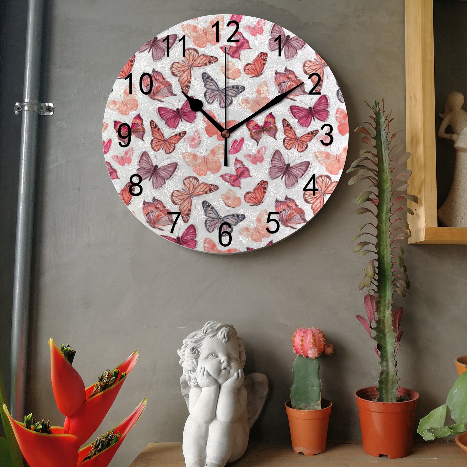 Butterfly Round Wall Clock 10 Inch, Silent Non Ticking Wall Clocks ...