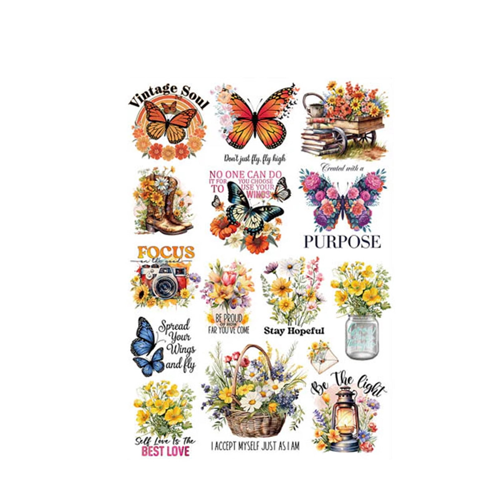Butterfly Rub on Transfer Stickers Aesthetic Scrapbooking Flower ...