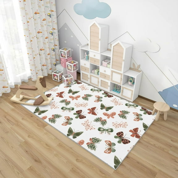 Butterfly Rug For Kids Bedroom - Girls Butterflies Rug, Insect Rugs For Living Room Bedroom, Washable Non Slip Soft Small Carpet, Patterned Area Rugs & Home Decor