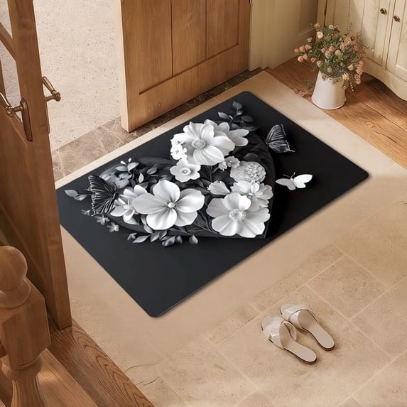 Butterfly Rug Non-Slip Door Mat Welcome Mat with 3D Flower Pattern for Entryway Bathroom Kitchen Indoor Outdoor Use(G)