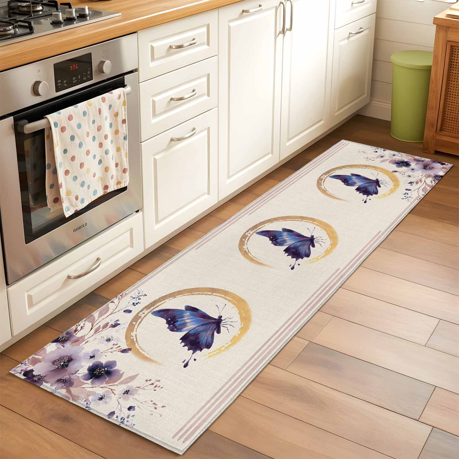 Butterfly Runner Rug Butterfly Runner Rug for Hallway 2x6ft, Watercolor Purple Butterfly ...