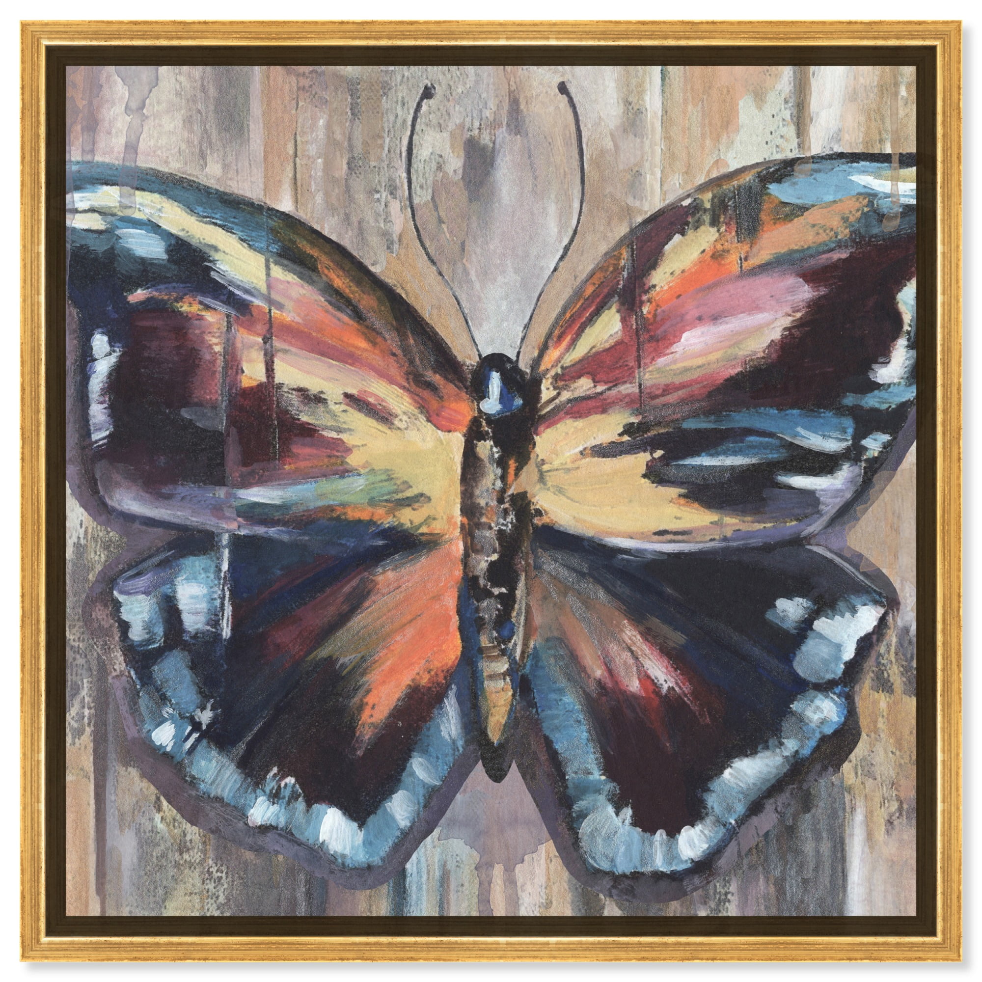 Handcrafted Multicolor Butterfly Canvas Art with Gold Frame