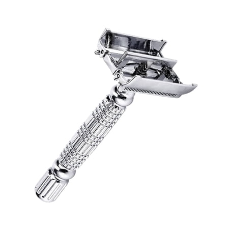 Butterfly Safety Razor - Heavy Duty Twist To Open Double Edge Safety Razor for Men; Shaving Kit with Mirrored Travel Case and a Stainless Steel Double Edge Blade.