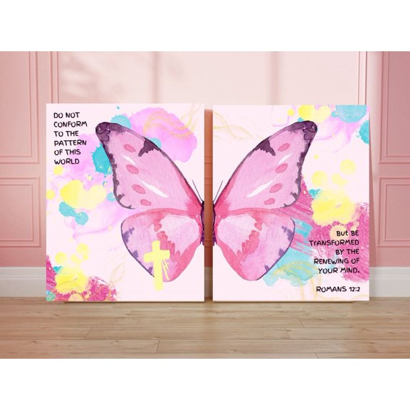 Butterfly Scripture Art Print, Romans 12 2 Christian Home Decor, Unframed Paper Poster 8x10in