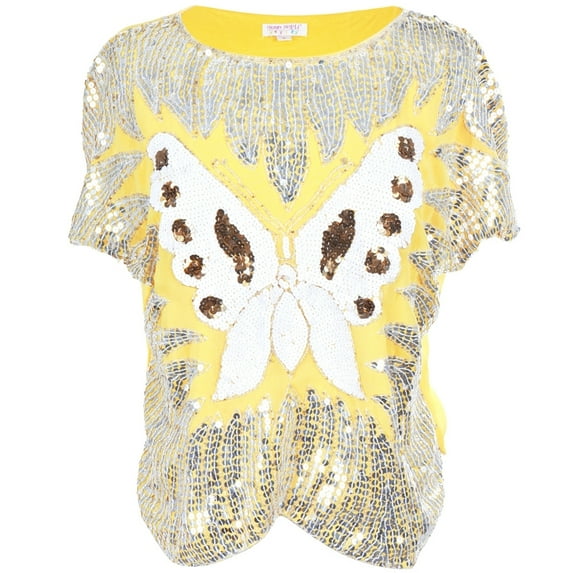 Butterfly Sequin Yellow Women's Dolman Blouse