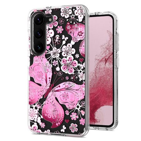 Butterfly Series Dual Layer Transparent Hybrid Case for Samsung Galaxy S23 - Pink