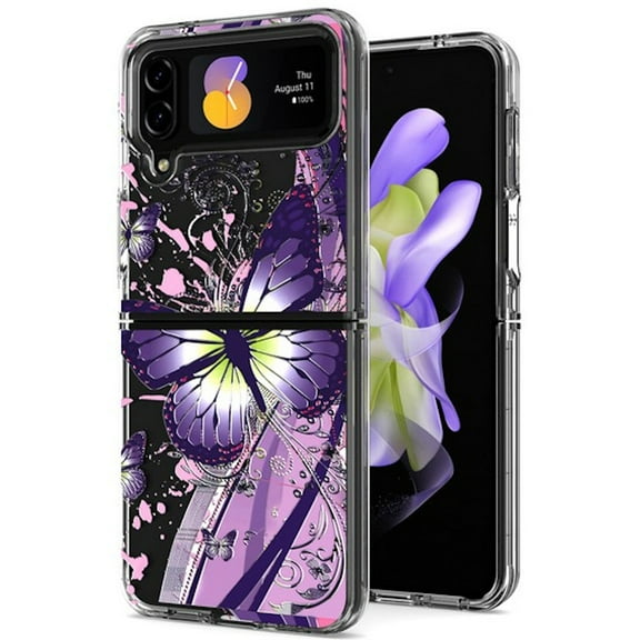 Butterfly Series Dual Layer Transparent Hybrid Case for Samsung Galaxy Z Flip 4 - Purple Pink
