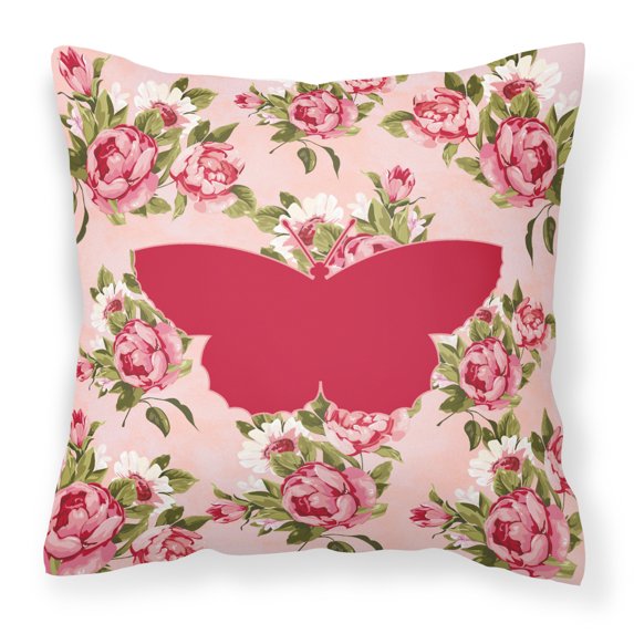 Butterfly Shabby Chic Pink Roses Fabric Decorative Pillow