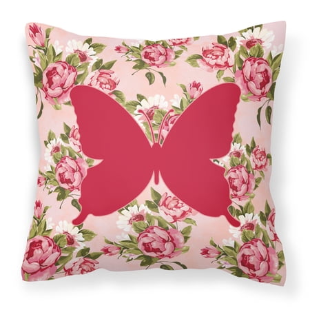 Butterfly Shabby Chic Pink Roses Fabric Decorative Pillow