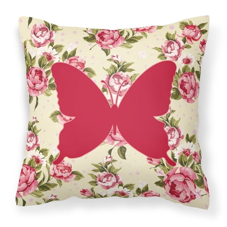 Butterfly Shabby Chic Yellow Roses Fabric Decorative Pillow