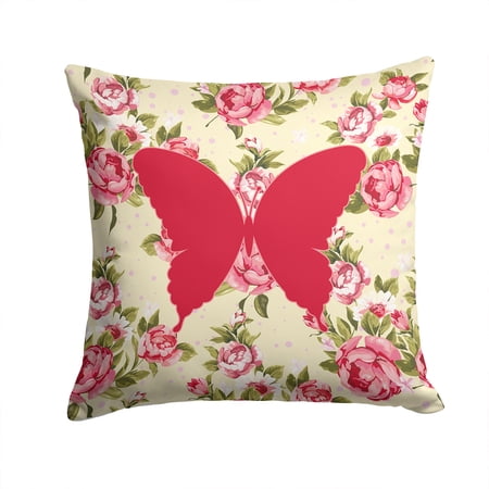 Butterfly Shabby Chic Yellow Roses Fabric Decorative Pillow