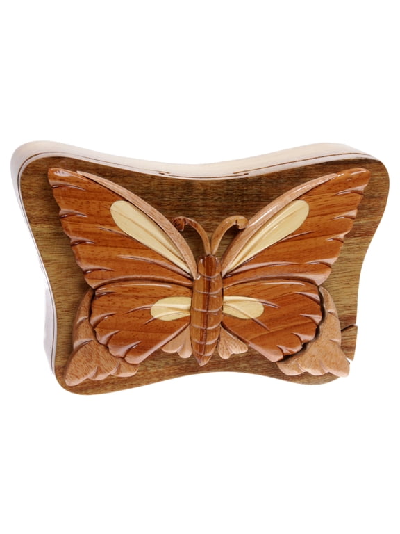 Butterfly Shape Handcrafted Wooden Secret Jewelry Puzzle Box - Butterfly