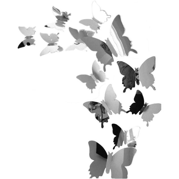 Butterfly Shape Mirror Wall Stickers Combination 3D Decal For Home Decor 12 Pcs/Set