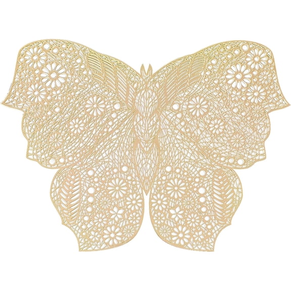 Butterfly Shape Pressed Vinyl Placemats, Non-Slip Washable Metallic Table Mats, Hollow Wedding Accent Centerpiece Placemat for Dining Table Kitchen Decor