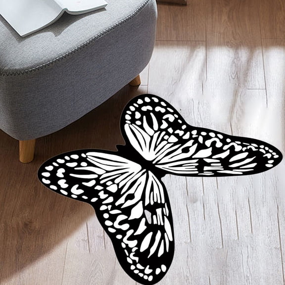 Butterfly Shape Rug Faux Fur Small Area Rug Non-Slip Floor Mat for Living Room Bedroom Home Decor Accent(A)