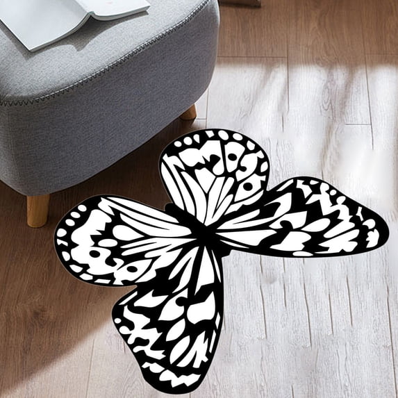 Butterfly Shape Rug Faux Fur Small Area Rug Non-Slip Floor Mat for Living Room Bedroom Home Decor Accent(B)