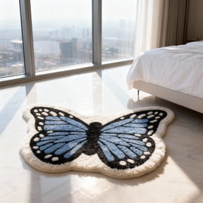 Butterfly Shaped Area Rug for Living Room, Bedroom, Bathroom, Entryway, Soft Low Profile Mat, More Hygienic, Easy to Clean, Anti-slip Heavy Rubber Mat, Home Decor, 40 x 27.5 inch(Light Blue)