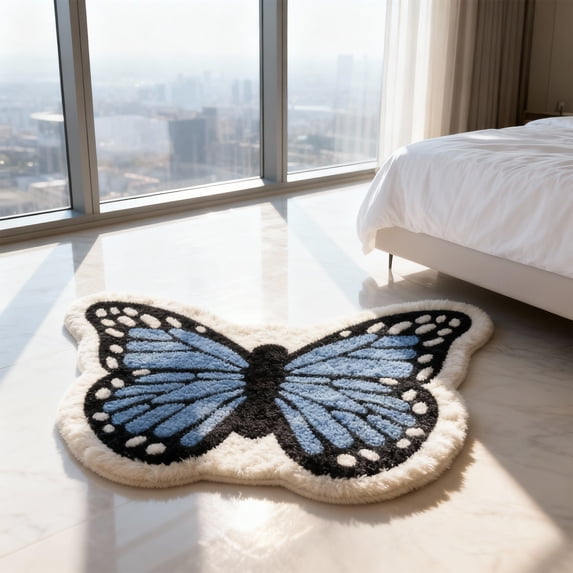 Butterfly Shaped Area Rug for Living Room, Bedroom, Bathroom, Entryway, Soft Low Profile Mat, More Hygienic, Easy to Clean, Anti-slip Heavy Rubber Mat, Home Decor, 40 x 27.5 inch(Light Blue)