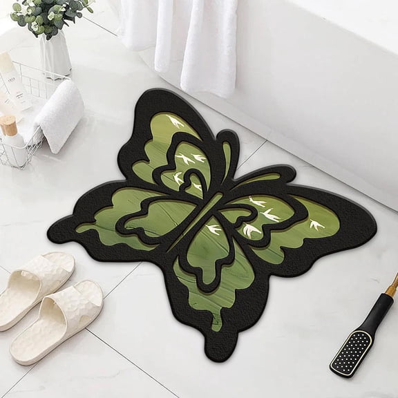 Butterfly Shaped Bath Mat, 16"x24" Vintage Water Absorbent Non-Slip Floor Mat, Irregular Washable Rug for Bathroom Sink,D