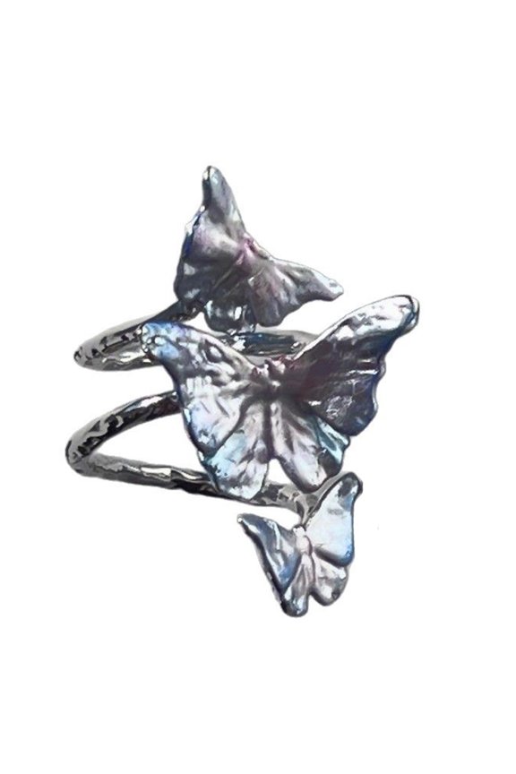 Butterfly Shaped Cocktail Rings Adjustable With Glossy Finish Alloy Adjustable Finger Rings For Daily Wear