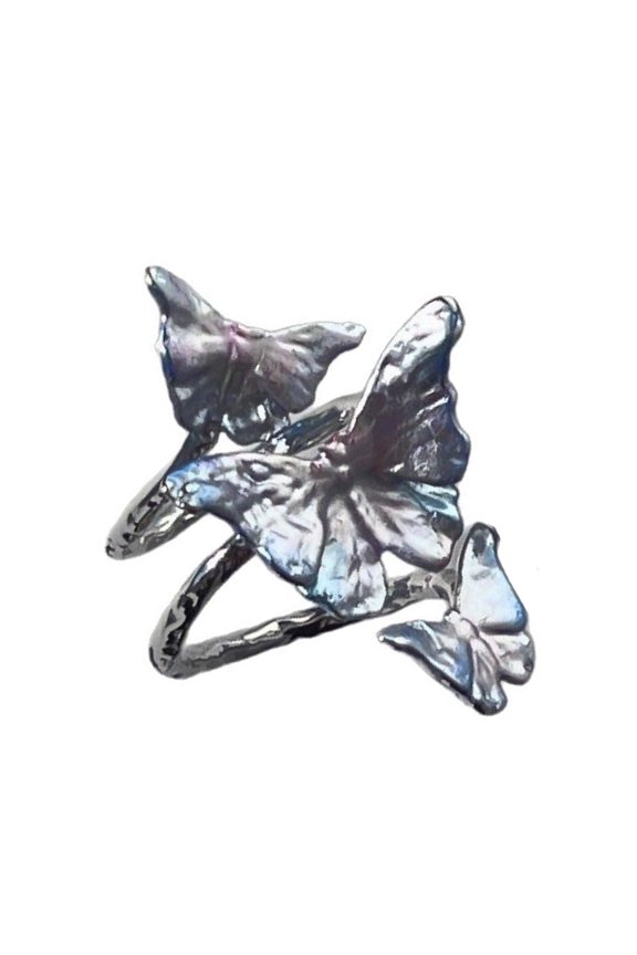 Butterfly Shaped Cocktail Rings Adjustable With Glossy Finish Alloy Adjustable Finger Rings For Daily Wear