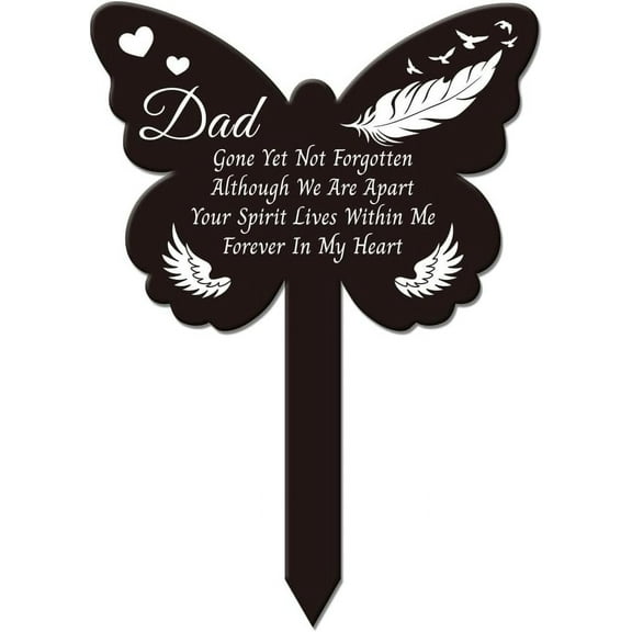 Butterfly Shaped Dad Garden Stake Memorial Remembrance Plaque Stake for Cemetery Acrylic Grave Stake Waterproof Sympathy Garden Stake for Yard Grave Cemetery DIY