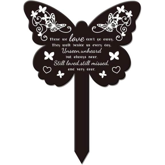 Butterfly Shaped Love Won't Go Away Garden Stake Memorial Remembrance Plaque Stake for Cemetery Acrylic Waterproof Sympathy Garden Stakes for Yard Grave Cemetery Black 1pc