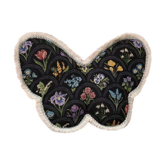 Butterfly Shaped Lumbar Pillow for Sofa Back Support, Decorative Throw Cushion for Living Room Home Decor, Black