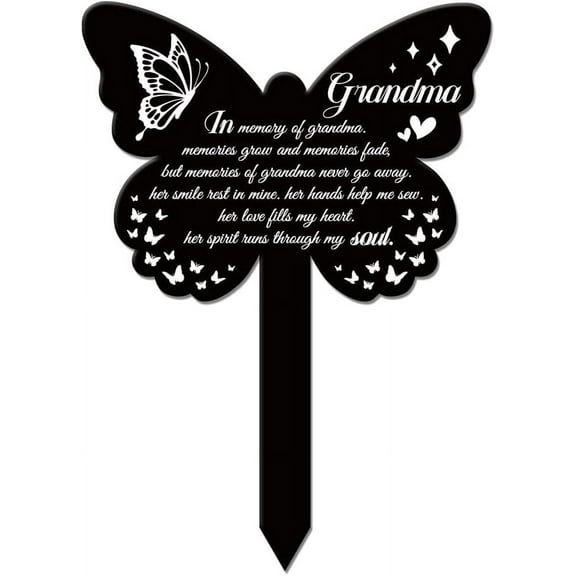 Butterfly Shaped Memorial Grandmother Garden Stake Memorial Remembrance Plaque Stake for DIY Cemetery Acrylic Grave Stake Waterproof Sympathy Garden Stake for DIY Yard Grave Cemetery