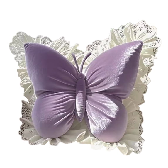 Butterfly Shaped Throw Pillow - Purple - 55x55cm Velvet Cushion with Lace Trim, Elegant Decorative Pillow for Sofa, Bed & Living Room (1pc)