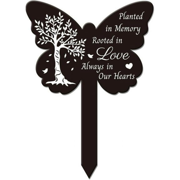 Butterfly Shaped Tree Garden Stake Memorial Remembrance Plaque Stake for Cemetery Acrylic Waterproof Sympathy Garden Stakes for Yard Grave Cemetery 1pc