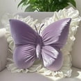 thumbnail image 1 of Butterfly Shaped Velvet Decorative Throw Pillow with Lace Trim for Sofa Bed Chair Lumbar Support Cushion, 1 of 5