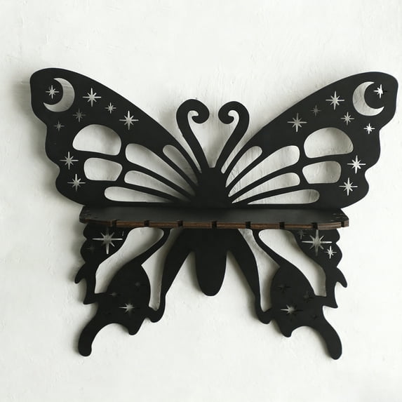 Butterfly Shaped Wall Deor Floating Shelf, Cute Wall Display Rack, Small Decorative Shelf Wall Mounted,Hanging Wall Shelf for Toys, Plants and Decorations Storage, Black