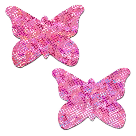 Butterfly: Shattered Glass Disco Ball Glitter Pink Butterflies Nipple Pasties by Pastease