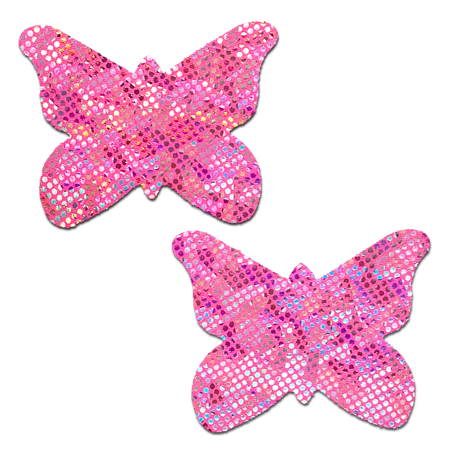 Butterfly: Shattered Glass Disco Ball Glitter Pink Butterflies Nipple Pasties by Pastease®