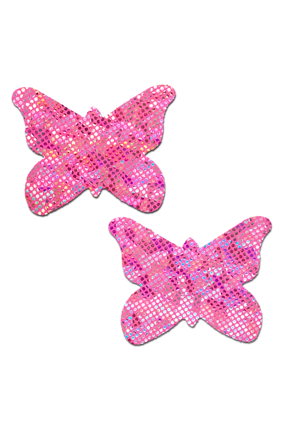 Butterfly: Shattered Glass Disco Ball Glitter Pink Butterflies Nipple Pasties by Pastease