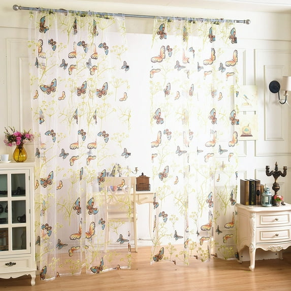 Butterfly Sheer Curtain Tulle Window Voile Drape Valance 1 Fabric,Drapes for Bathroom & Bedroom & Living Room Curtains(100 x 270cm,A)