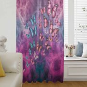 Butterfly Sheer Curtains 45 Inches Long for Living Room/Bedroom, Purple Blue Fantasy Dream Butterflies Abstract Rod Pocket Voile Kitchen Curtains & Drapes Window Treatment 1 Panel, 52"W x 45"L