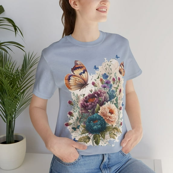 Butterfly Shirt Graphic Tee Unisex Vintage Inspired Art Design Bella Canvas 3001 Short Sleeve