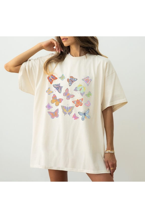 Butterfly Shirt, Trendy Oversized Shirt, , Butterfly Graphic Tee, Girls , Retro T-Shirt, Her, Cottage Core Shirt Unisex Full Size S-5XL
