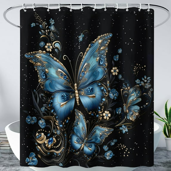 Butterfly Shower Curtain for Bathroom, Blue Butterfly Waterproof Shower Curtain,Modern Fashion Minimalist Shower Curtain Bathroom Decor with 12 Plastic Hooks 36" W*72" H