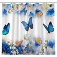 thumbnail image 1 of Butterfly Shower Curtain for Bathroom, Blue and White Flower Bath Waterproof Curtain Decor, Butterfly Floral Bathtubs Curtain Fabric with 12 Hooks 72x72 inches, 1 of 6