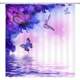 thumbnail image 1 of Butterfly Shower Curtain Fantasy Blue and Purple Flower Butterflies Wings Dream Water Ripple Floral Animal Lake Spa Spring Scenery Fabric Bathroom Decor Set with Hooks,Blue Purple(84"Wx70"H), 1 of 3