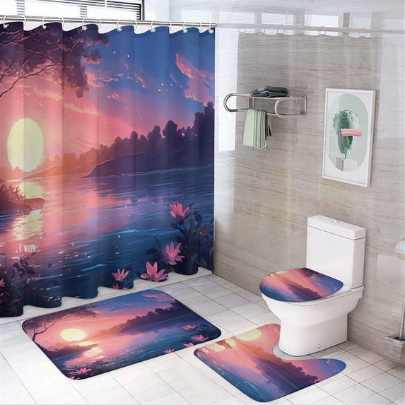 Butterfly Shower Curtain Sets with Rugs 4 Piece Rustic